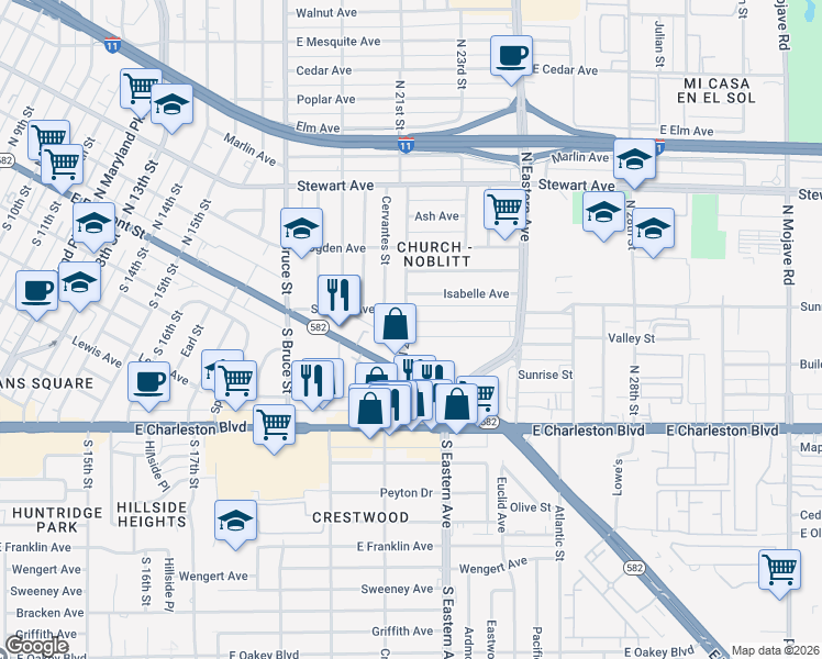 map of restaurants, bars, coffee shops, grocery stores, and more near in Las Vegas