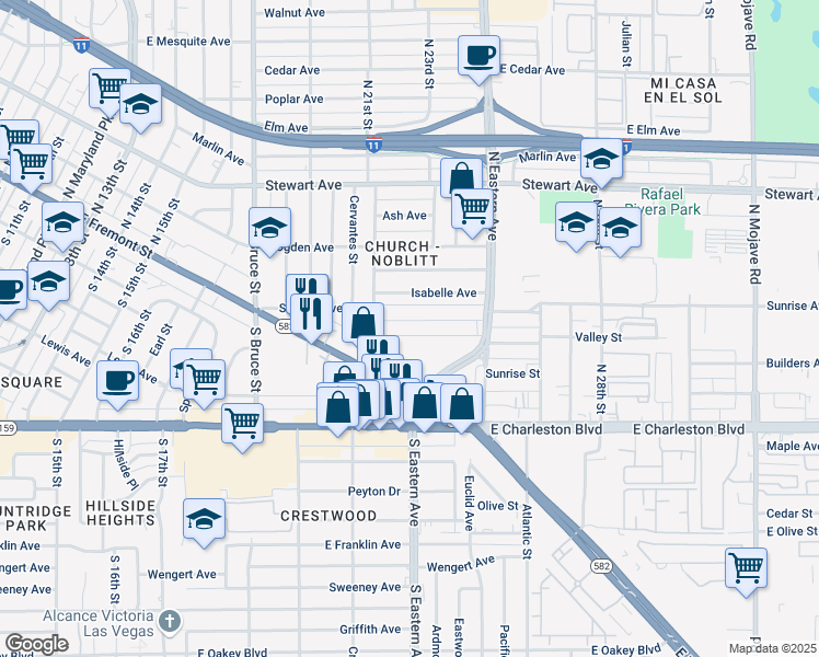 map of restaurants, bars, coffee shops, grocery stores, and more near 2204 Sunrise Avenue in Las Vegas
