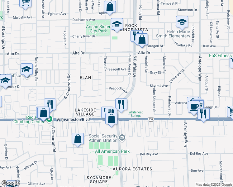 map of restaurants, bars, coffee shops, grocery stores, and more near 809 Peacock Court in Las Vegas