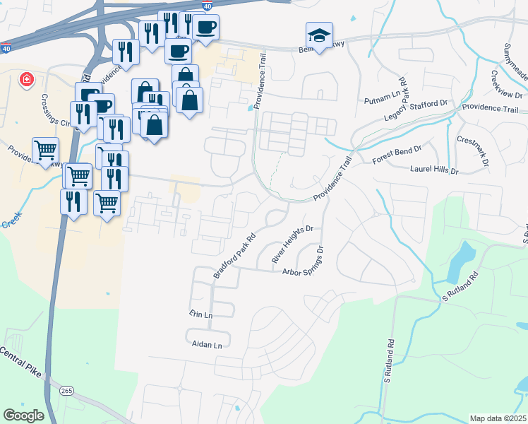 map of restaurants, bars, coffee shops, grocery stores, and more near 2012 Blossom Valley Ct in Mt Juliet
