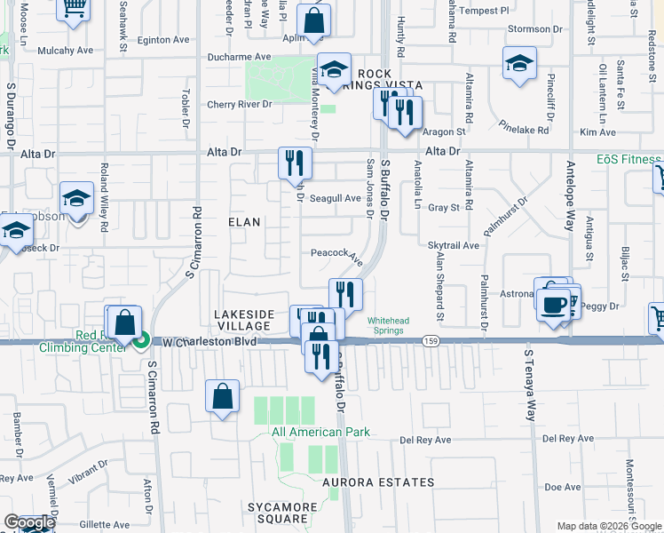 map of restaurants, bars, coffee shops, grocery stores, and more near 812 Peacock Court in Las Vegas