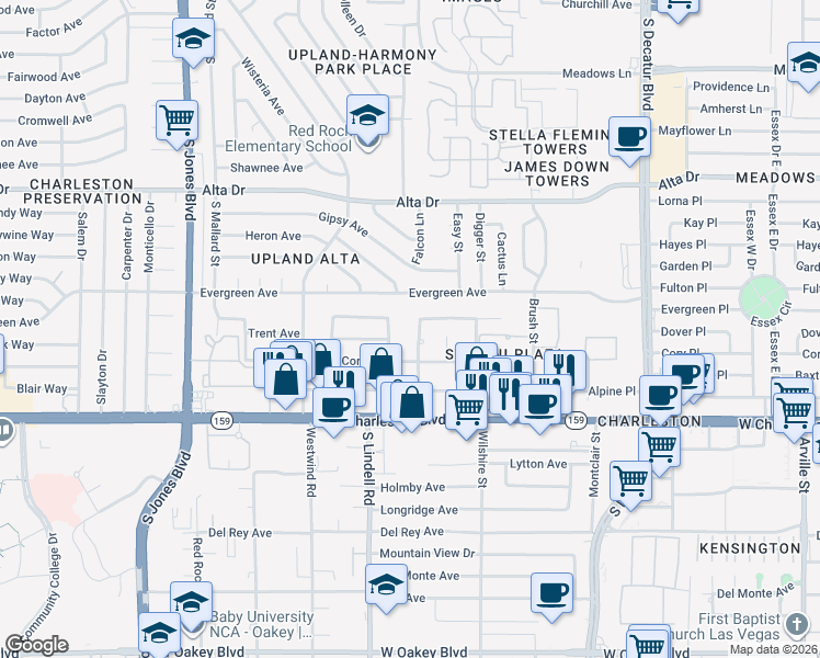 map of restaurants, bars, coffee shops, grocery stores, and more near 900 Mohawk Street in Las Vegas