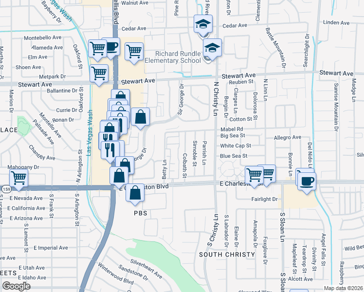 map of restaurants, bars, coffee shops, grocery stores, and more near 109 Colbath Street in Las Vegas