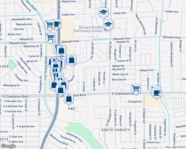 map of restaurants, bars, coffee shops, grocery stores, and more near 109 Colbath Street in Las Vegas