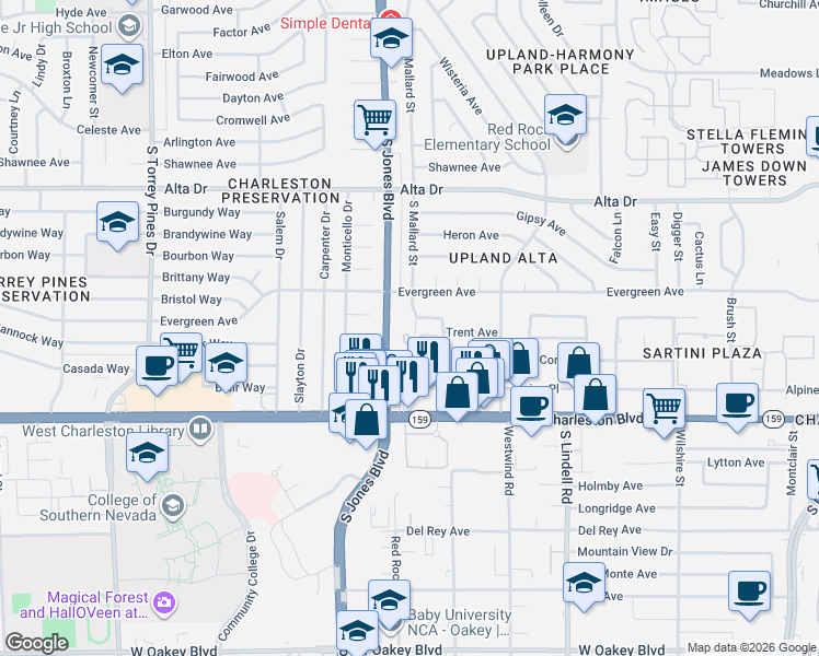 map of restaurants, bars, coffee shops, grocery stores, and more near 5913 Concert Drive in Las Vegas