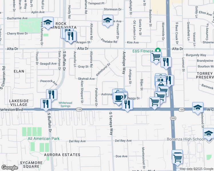 map of restaurants, bars, coffee shops, grocery stores, and more near 829 Eugene Cernan Street in Las Vegas