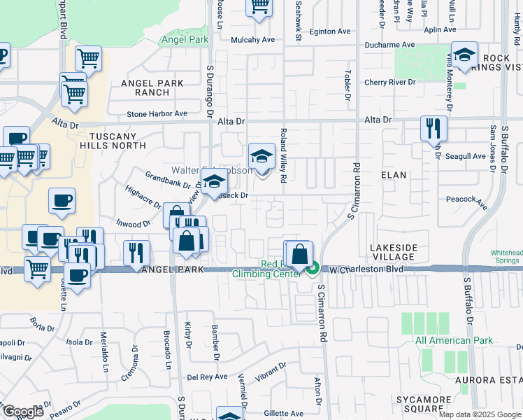 map of restaurants, bars, coffee shops, grocery stores, and more near 900 Desert Oak Court in Las Vegas