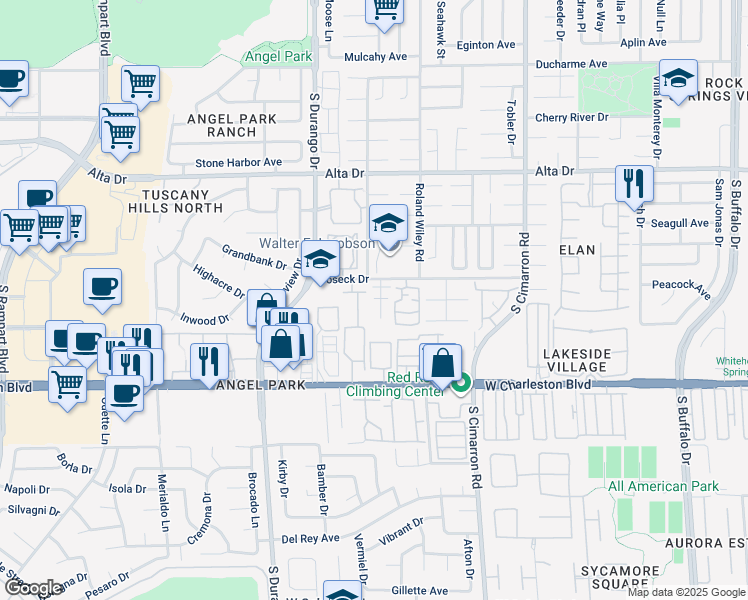 map of restaurants, bars, coffee shops, grocery stores, and more near 900 Desert Oak Court in Las Vegas
