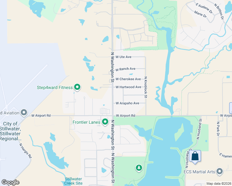 map of restaurants, bars, coffee shops, grocery stores, and more near 3908 North Washington Street in Stillwater