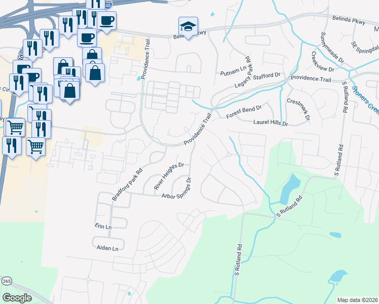 map of restaurants, bars, coffee shops, grocery stores, and more near 708 Arbor Springs Drive in Mount Juliet