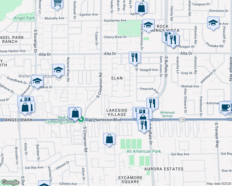 map of restaurants, bars, coffee shops, grocery stores, and more near 7905 Greycrest Court in Las Vegas