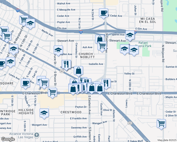 map of restaurants, bars, coffee shops, grocery stores, and more near 2204 Sunrise Avenue in Las Vegas