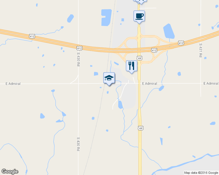 map of restaurants, bars, coffee shops, grocery stores, and more near 295 U.S. 69 in Chouteau