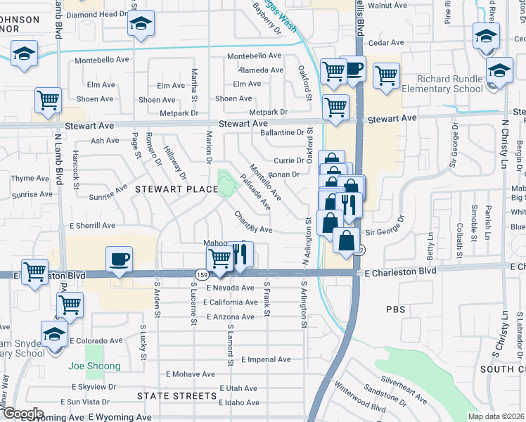 map of restaurants, bars, coffee shops, grocery stores, and more near 4800 Fernley Way in Las Vegas