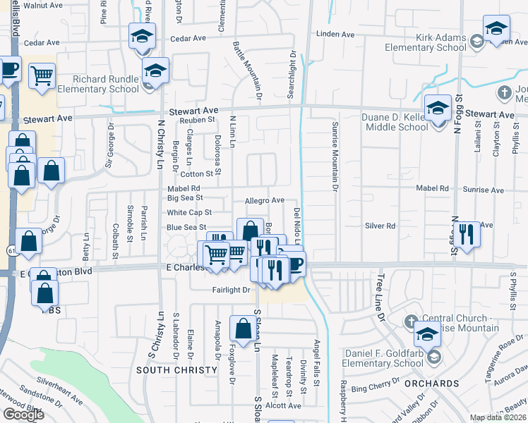 map of restaurants, bars, coffee shops, grocery stores, and more near 5784 White Cap Street in Las Vegas