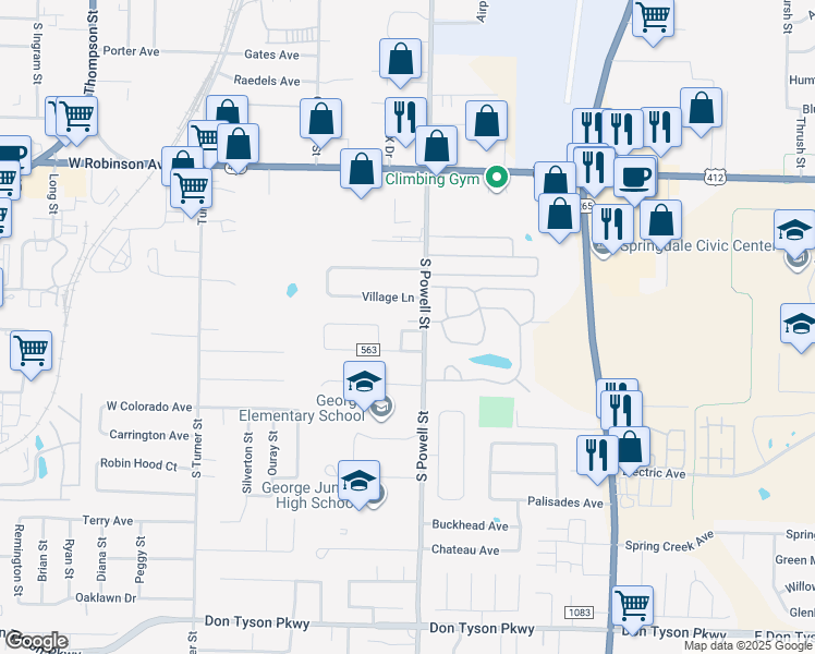 map of restaurants, bars, coffee shops, grocery stores, and more near 562 Daniel Place in Springdale