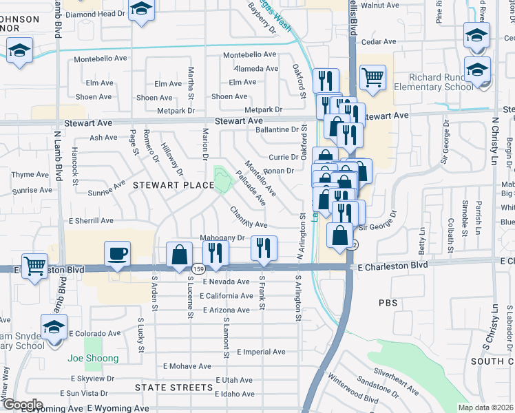 map of restaurants, bars, coffee shops, grocery stores, and more near 4800 Fernley Way in Las Vegas