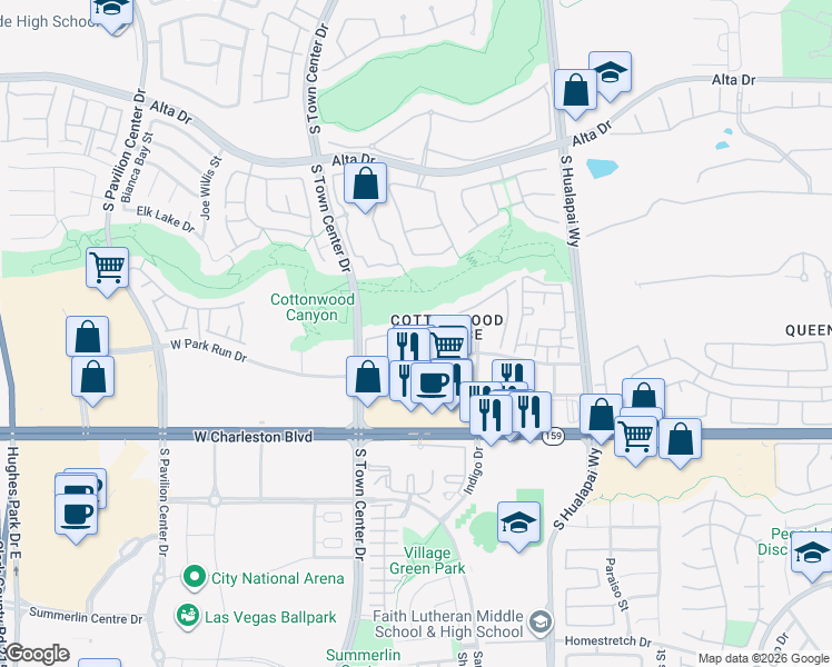 map of restaurants, bars, coffee shops, grocery stores, and more near 10311 Birch Bluff Lane in Las Vegas