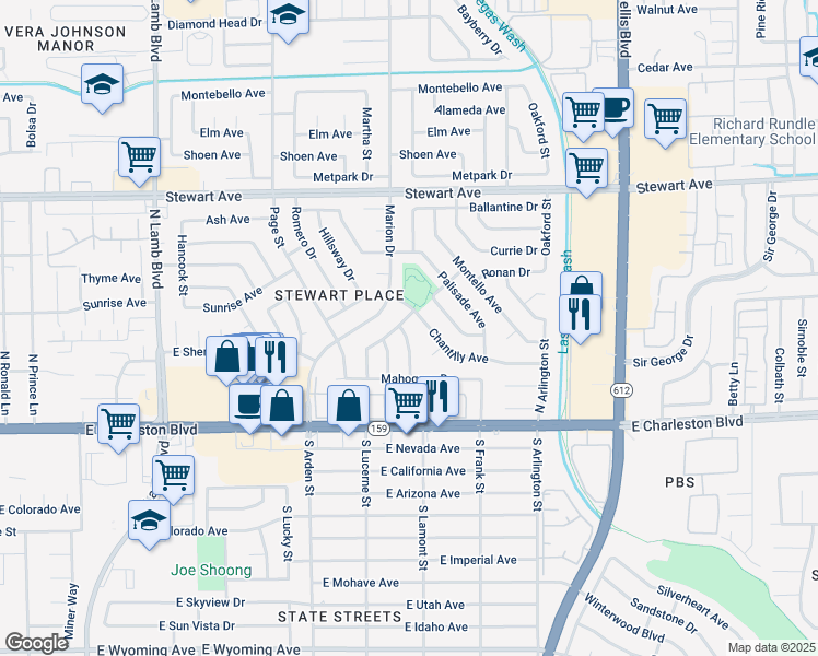 map of restaurants, bars, coffee shops, grocery stores, and more near 47 Locustwood Street in Las Vegas