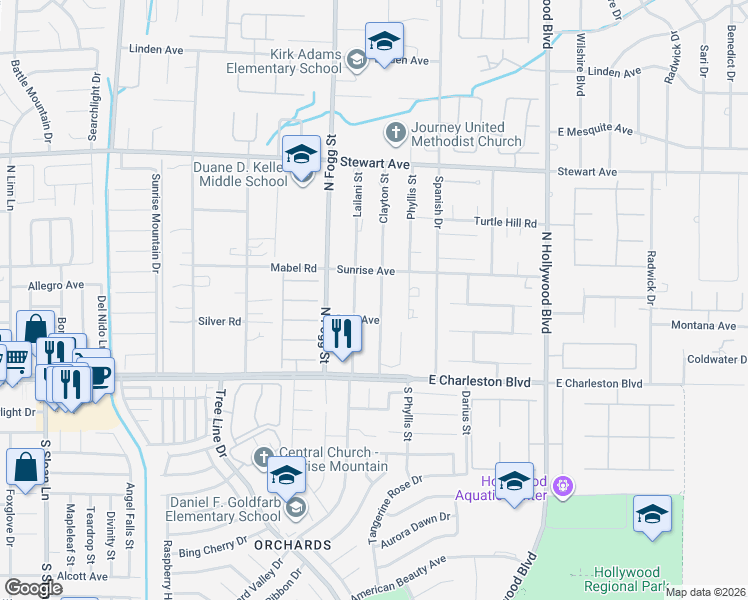 map of restaurants, bars, coffee shops, grocery stores, and more near 137 Clayton Street in Las Vegas