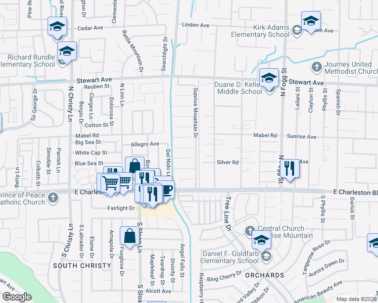 map of restaurants, bars, coffee shops, grocery stores, and more near 5986 Sandra Field Court in Las Vegas