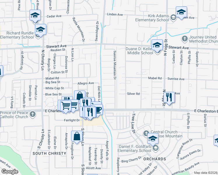map of restaurants, bars, coffee shops, grocery stores, and more near 5925 Reflection Point Court in Las Vegas