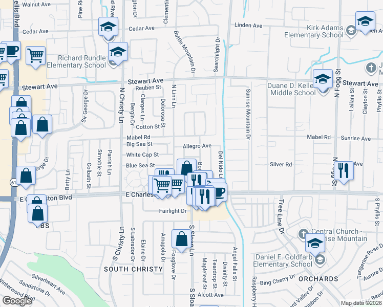 map of restaurants, bars, coffee shops, grocery stores, and more near 5784 White Cap Street in Las Vegas
