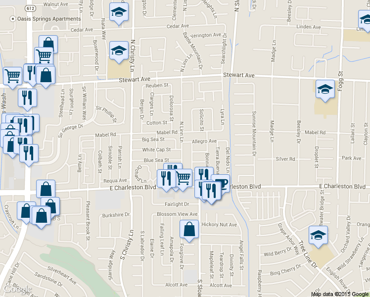 map of restaurants, bars, coffee shops, grocery stores, and more near 146 North Linn Lane in Las Vegas