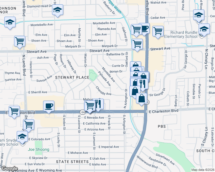 map of restaurants, bars, coffee shops, grocery stores, and more near 4800 Fernley Way in Las Vegas