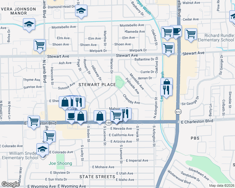map of restaurants, bars, coffee shops, grocery stores, and more near 46 Locustwood Street in Las Vegas