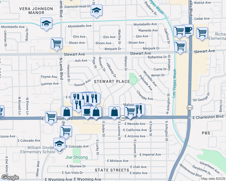 map of restaurants, bars, coffee shops, grocery stores, and more near 112 Marion Drive in Las Vegas