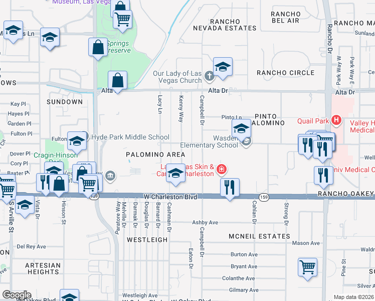 map of restaurants, bars, coffee shops, grocery stores, and more near 811 Kenny Way in Las Vegas