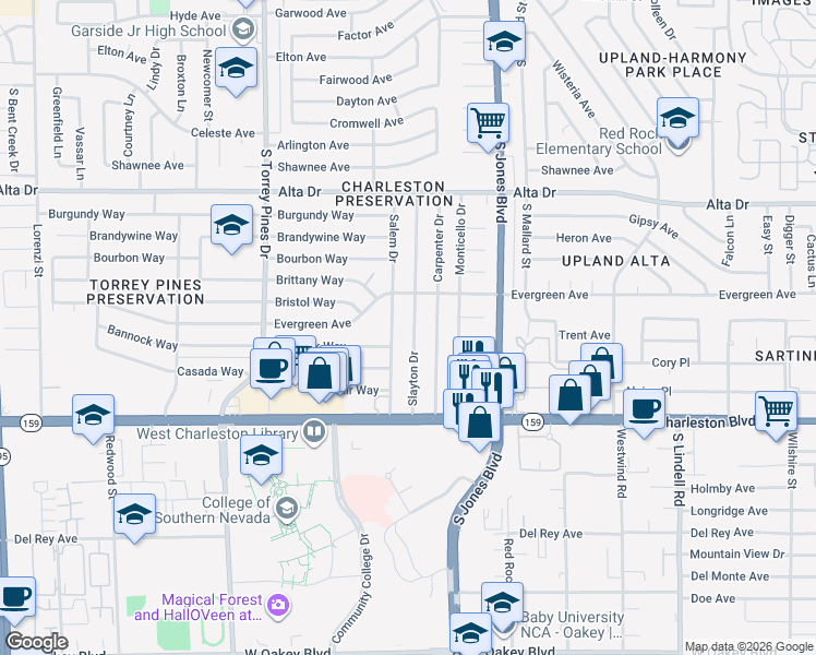 map of restaurants, bars, coffee shops, grocery stores, and more near 809 Slayton Drive in Las Vegas