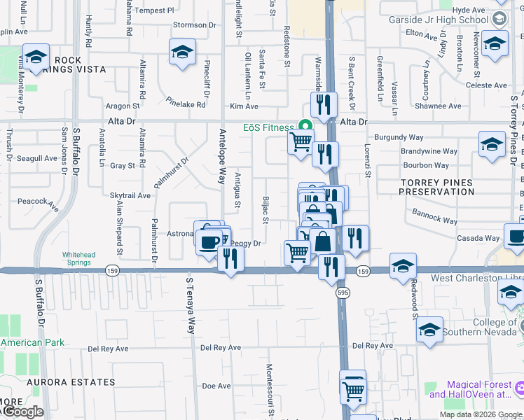 map of restaurants, bars, coffee shops, grocery stores, and more near 825 Biljac Street in Las Vegas