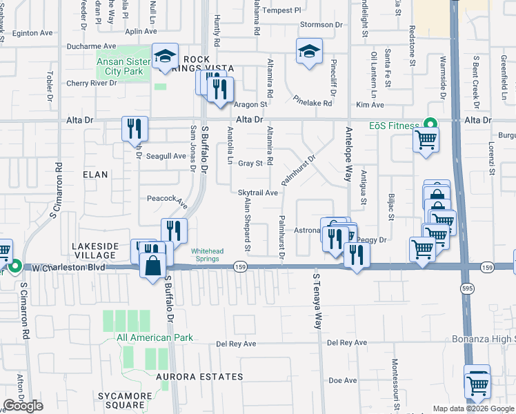 map of restaurants, bars, coffee shops, grocery stores, and more near 913 Alan Shepard Street in Las Vegas