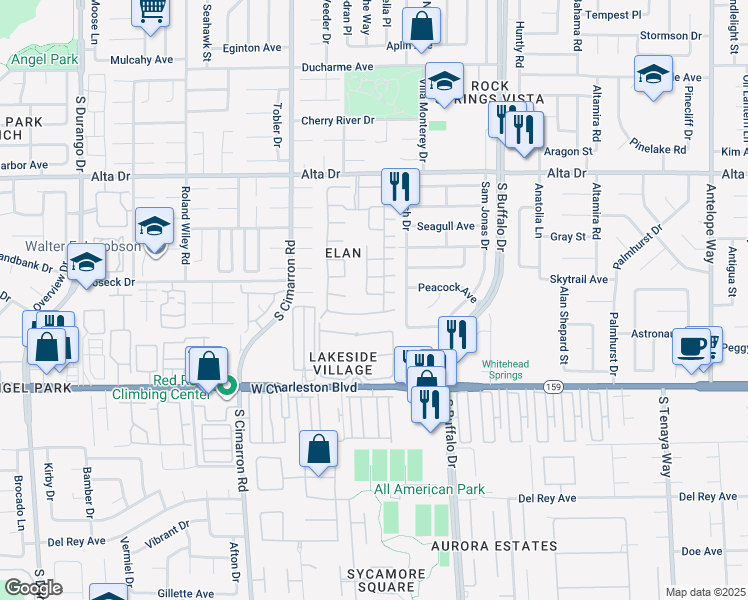 map of restaurants, bars, coffee shops, grocery stores, and more near 745 Wheat Ridge Lane in Las Vegas