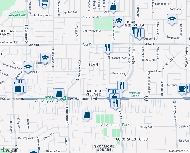 map of restaurants, bars, coffee shops, grocery stores, and more near 745 Wheat Ridge Lane in Las Vegas