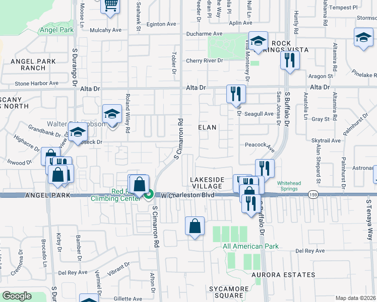 map of restaurants, bars, coffee shops, grocery stores, and more near 808 South Cimarron Road in Las Vegas
