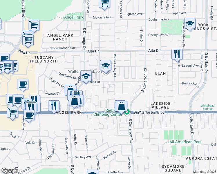 map of restaurants, bars, coffee shops, grocery stores, and more near 900 Desert Oak Court in Las Vegas