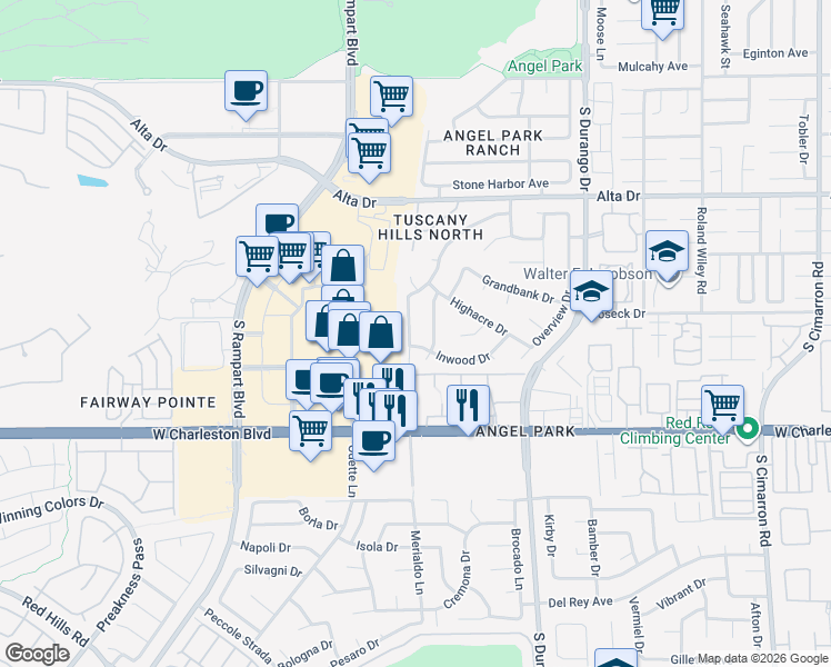 map of restaurants, bars, coffee shops, grocery stores, and more near 801 Vantage Lane in Las Vegas