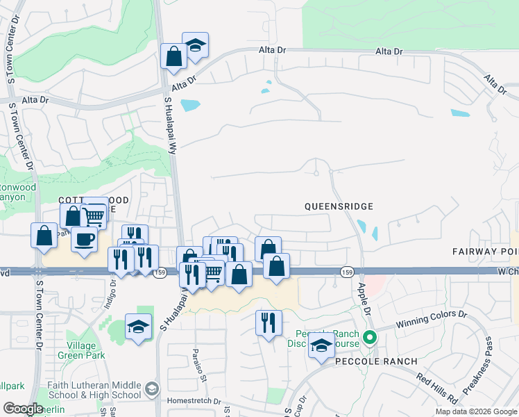 map of restaurants, bars, coffee shops, grocery stores, and more near 9800 Camden Hills Avenue in Las Vegas