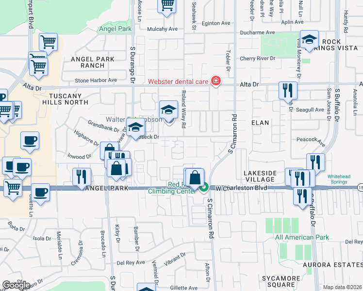 map of restaurants, bars, coffee shops, grocery stores, and more near 8301 Boseck Drive in Las Vegas