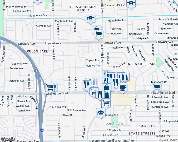 map of restaurants, bars, coffee shops, grocery stores, and more near 76 North Daisetta Street in Las Vegas