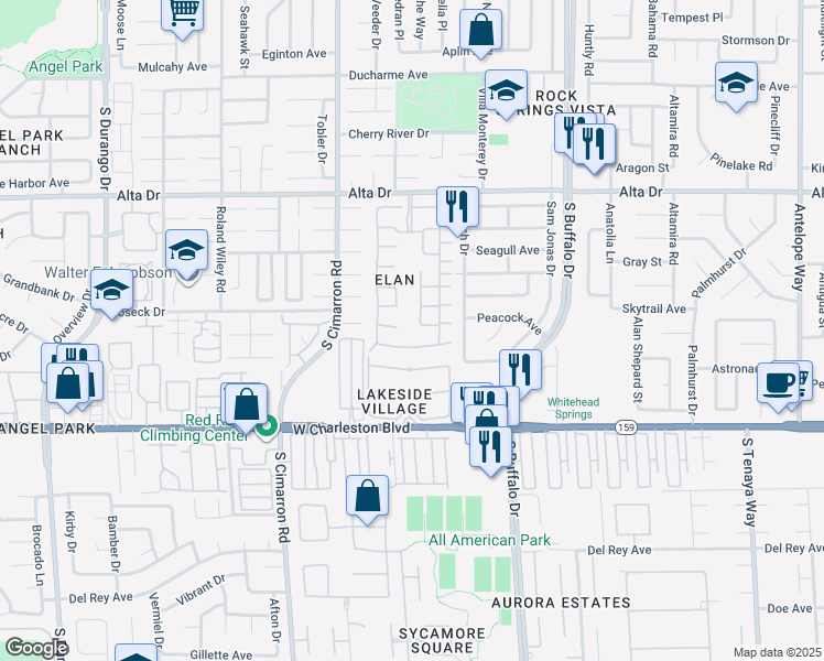 map of restaurants, bars, coffee shops, grocery stores, and more near 745 Wheat Ridge Lane in Las Vegas