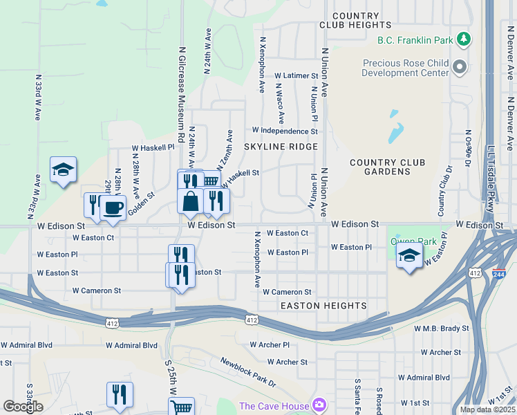 map of restaurants, bars, coffee shops, grocery stores, and more near 604 North Xenophon Avenue in Tulsa