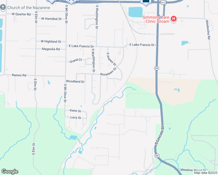 map of restaurants, bars, coffee shops, grocery stores, and more near 2748 South Olive Court in Siloam Springs