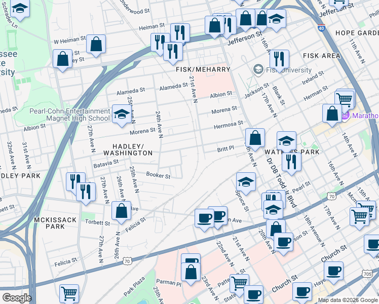 map of restaurants, bars, coffee shops, grocery stores, and more near 2119 Herman Street in Nashville