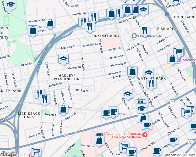 map of restaurants, bars, coffee shops, grocery stores, and more near 2119 Herman Street in Nashville