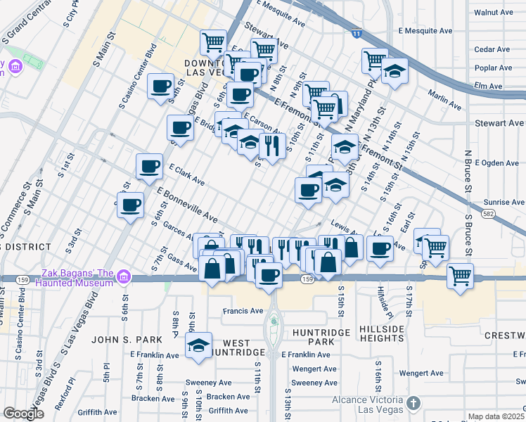 map of restaurants, bars, coffee shops, grocery stores, and more near 1003 East Clark Avenue in Las Vegas