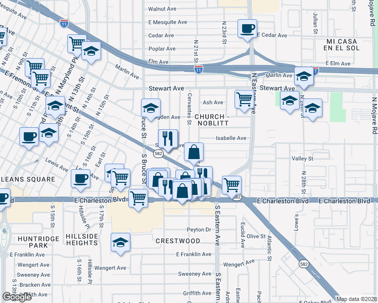 map of restaurants, bars, coffee shops, grocery stores, and more near 2030 Sunrise Avenue in Las Vegas